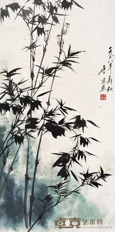 唐云 1978年作 竹雀图 立轴 115×56.5cm